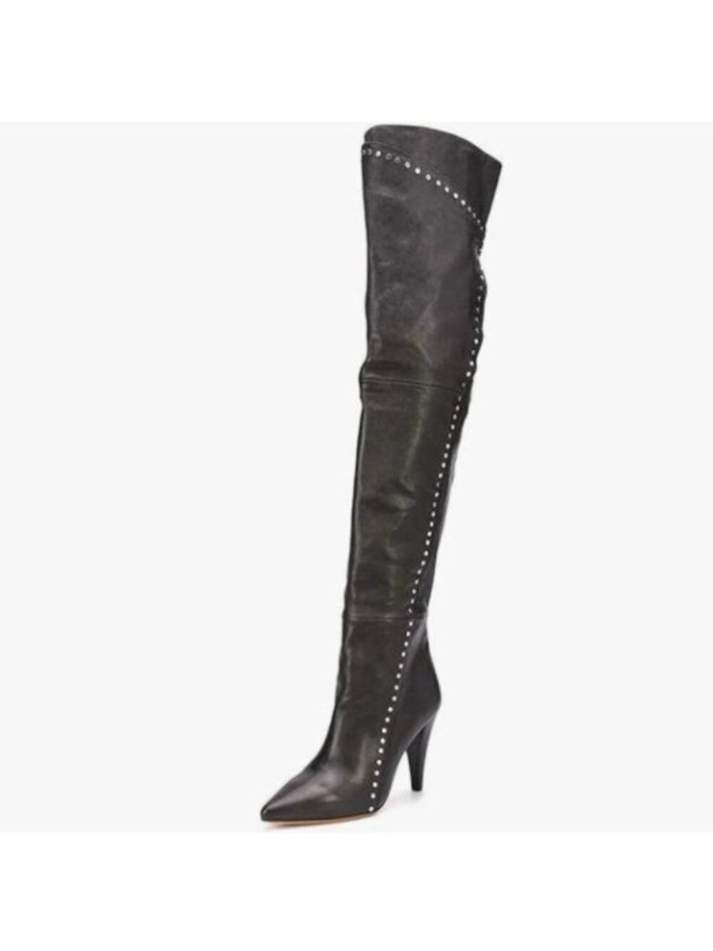 FSJ Black Studded Over The Knee Boots Pointed Toe Thigh High Cone Heel Long Boot